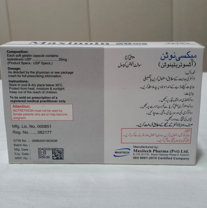 Maxinoin 20 mg Soft Gelatin Capsules For Skin